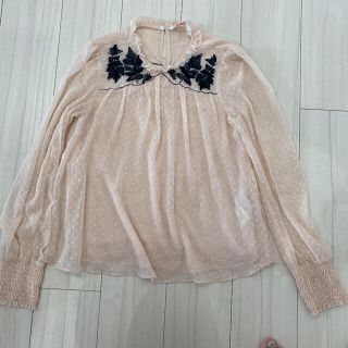 ザラ(ZARA)のZARA ザラ　トップス　シャツ　ブラウス　ピンク　ビジュー　水玉　ギャザー(シャツ/ブラウス(長袖/七分))