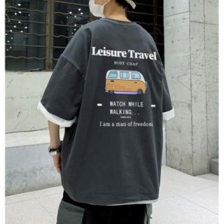 Travel Tシャツ　メンズ　オーバーサイズ　ビッグTシャツ　夏　半袖　グレー(Tシャツ/カットソー(半袖/袖なし))