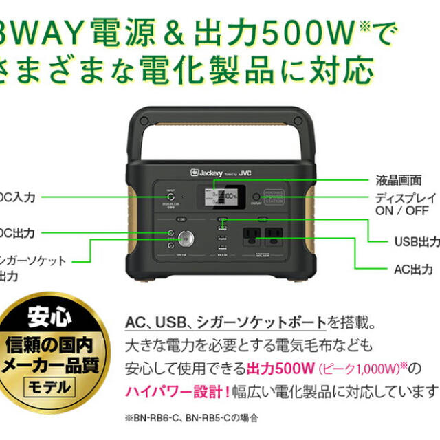 KENWOOD(ケンウッド)の新品ポータブル電源　JVC  BN-RB6-C 626Wh  jackery  スポーツ/アウトドアのアウトドア(その他)の商品写真