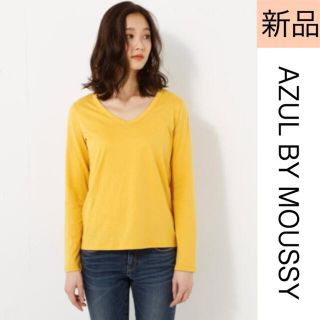 アズールバイマウジー(AZUL by moussy)の【新品・大人気】アズール　トップス Vネック　カットソー　無地　黄色　マスタード(カットソー(長袖/七分))