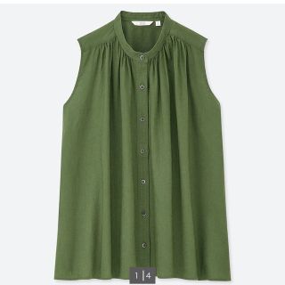 ユニクロ(UNIQLO)の【一度着用】UNIQLO カーキ ノースリーブシャツ サイズXL(シャツ/ブラウス(半袖/袖なし))