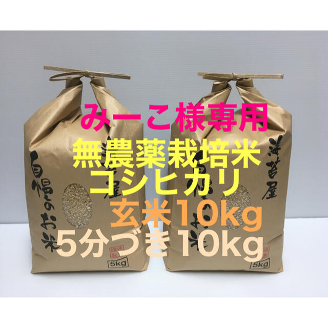 みーこ様専用 無農薬コシヒカリ玄米10kg、5分づき10kg 令和2年 徳島県産-