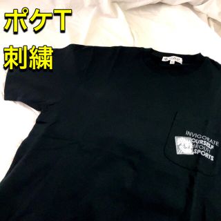 1点物古着ポケットTシャツ半袖刺繍キャラクターM黒ブラックストリートスリット(Tシャツ/カットソー(半袖/袖なし))