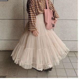 volume tulle skirt (ivory)(ロングスカート)