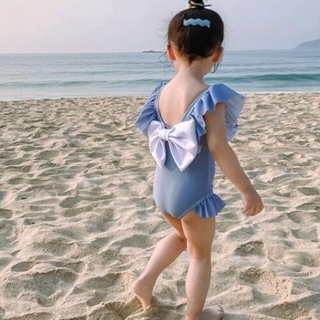 韓国子供服　女の子　フリルが可愛いワンピース水着　ブルー80cm(水着)