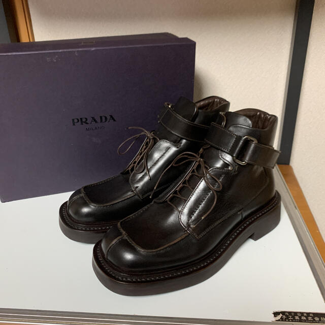 新品　PRADA プラダ　レースアップブーツ  ブラウン　サイズ6 1/2