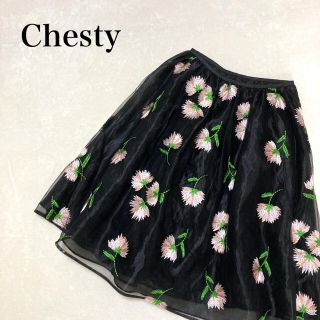 チェスティ(Chesty)のChesty チェスティ スカート チュール 花柄 刺繍(ひざ丈スカート)