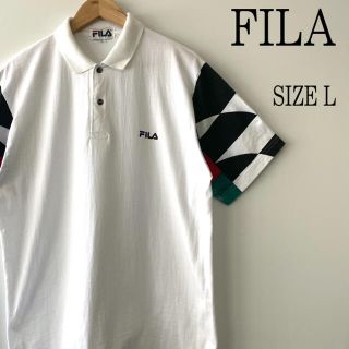 フィラ(FILA)のFILA フィラ 半袖 胸ロゴ 袖マルチカラー デザインポロシャツ 白 L(ポロシャツ)