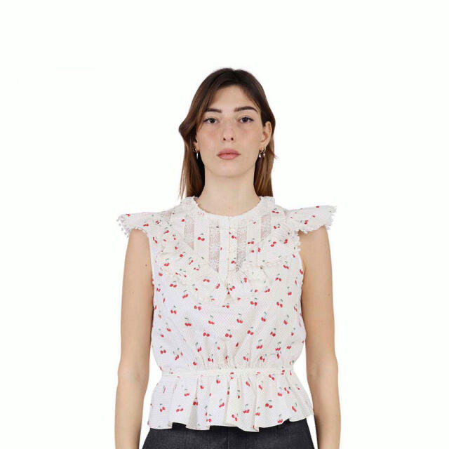 MARC JACOBS(マークジェイコブス)のMARC JACOBS IVORY CHERRY VICTORIAN TOP S レディースのトップス(シャツ/ブラウス(半袖/袖なし))の商品写真