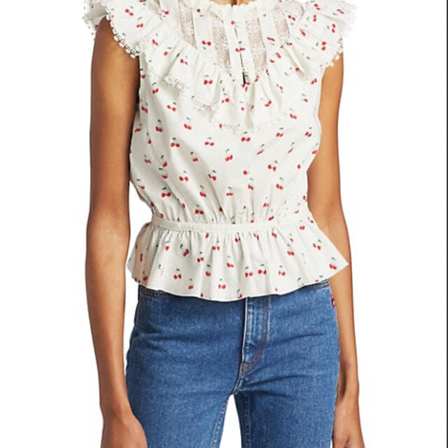 MARC JACOBS(マークジェイコブス)のMARC JACOBS IVORY CHERRY VICTORIAN TOP S レディースのトップス(シャツ/ブラウス(半袖/袖なし))の商品写真