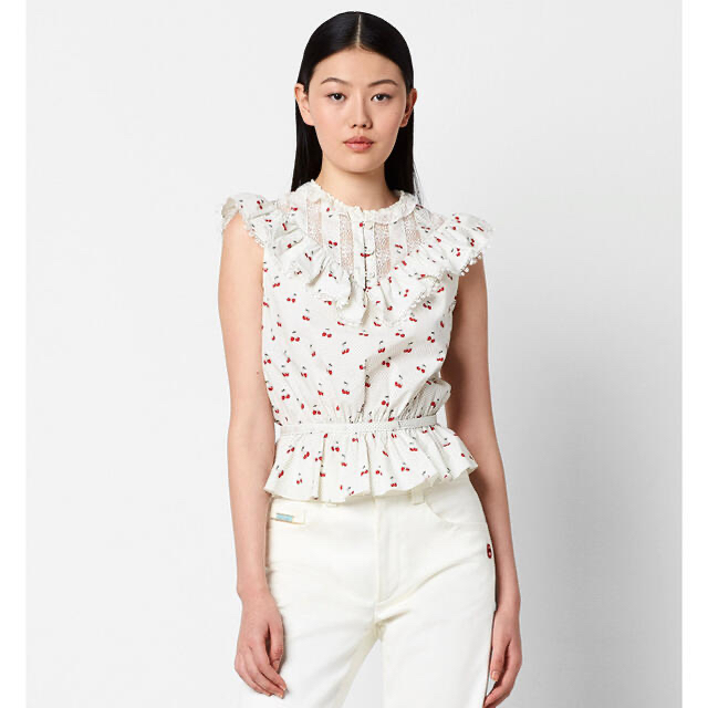 MARC JACOBS(マークジェイコブス)のMARC JACOBS IVORY CHERRY VICTORIAN TOP S レディースのトップス(シャツ/ブラウス(半袖/袖なし))の商品写真