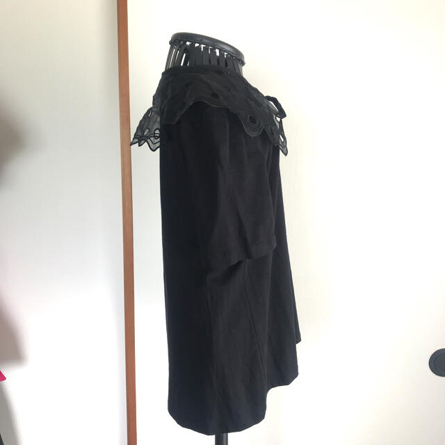 ZARA(ザラ)のZARA ザラ フリル オーガンジー 襟 付きカットソー ブラック レディースのトップス(カットソー(半袖/袖なし))の商品写真