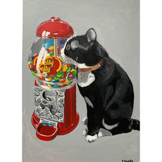 絵画 一点もの 猫 原画 A4 手書き アクリル画 ハチワレ ネコの通販｜ラクマ