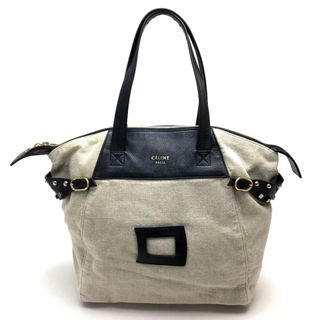 セリーヌ(celine)のCELINEセリーヌ  スタッズ　ベージュ リネンキャンバス/レザーレディース(トートバッグ)