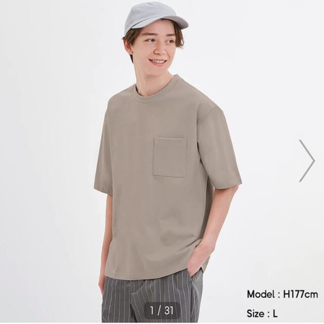 GU(ジーユー)のGＵ　ポンチクルーネックT グレー メンズのトップス(Tシャツ/カットソー(半袖/袖なし))の商品写真