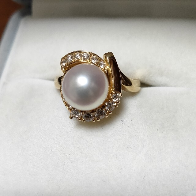 ホワイトブラウン アクアスキュータム ダイヤモンド×パール リング
