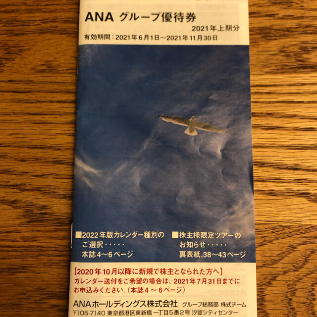 ANA(全日本空輸)(エーエヌエー(ゼンニッポンクウユ))のANAグループ優待券　2021年上期分 チケットの優待券/割引券(その他)の商品写真