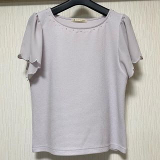 マジェスティックレゴン(MAJESTIC LEGON)のマジェスティックレゴン　ビジュー付き袖シフォンスカラップカットソー(カットソー(半袖/袖なし))