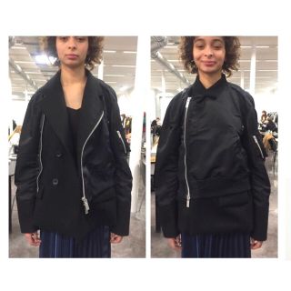 サカイ(sacai)のsacai 20AW ブラックウールアシンメトリーボンバージャケット(ブルゾン)