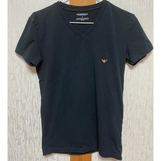 Emporio Armani(エンポリオアルマーニ)のアルマーニ　ARMANI　Tシャツ　Vネック　ブラック M 希少　黒　メンズ メンズのトップス(Tシャツ/カットソー(半袖/袖なし))の商品写真