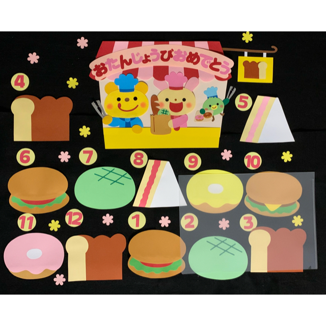 壁面飾り〔りん様専用・お誕生表パン屋さん、おもちゃのチャチャチャ