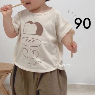 新作＊新品◆ブレッドTシャツ ベージュ 90 パン＊韓国子供服(Tシャツ/カットソー)