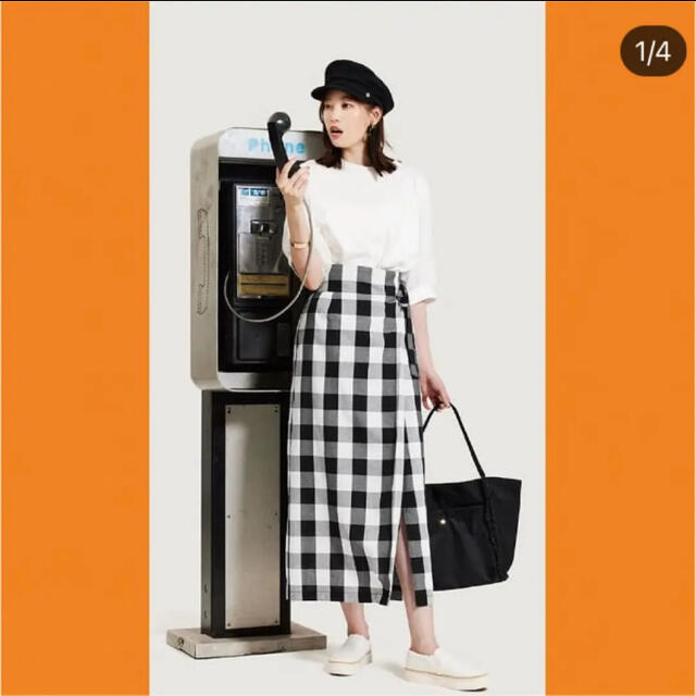 しまむら(シマムラ)の新品タグ付き☆ ラップ風ギンガムスカート　M レディースのスカート(ロングスカート)の商品写真