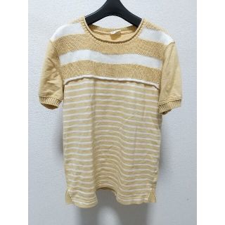 ユナイテッドアローズグリーンレーベルリラクシング(UNITED ARROWS green label relaxing)のgreen label relaxing ニット切り替え 半袖カットソー Ｓ 黄(Tシャツ/カットソー(半袖/袖なし))