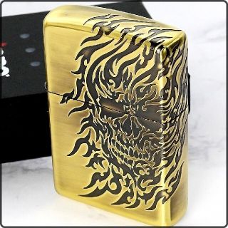 ジッポー(ZIPPO)の送料無料☆zippo☆3面加工☆アンティークゴールド☆ゴーストスカル☆ジッポ(タバコグッズ)