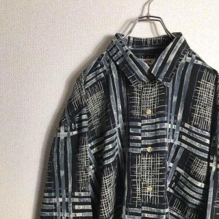 ヴィンテージ 柄シャツ メンズ 総柄長袖 デザインチェック柄 ビッグシルエット(シャツ)