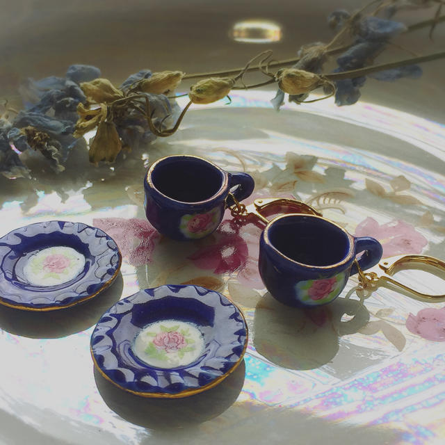 ピアスvintage teacup pierce ☞ gold/flower
