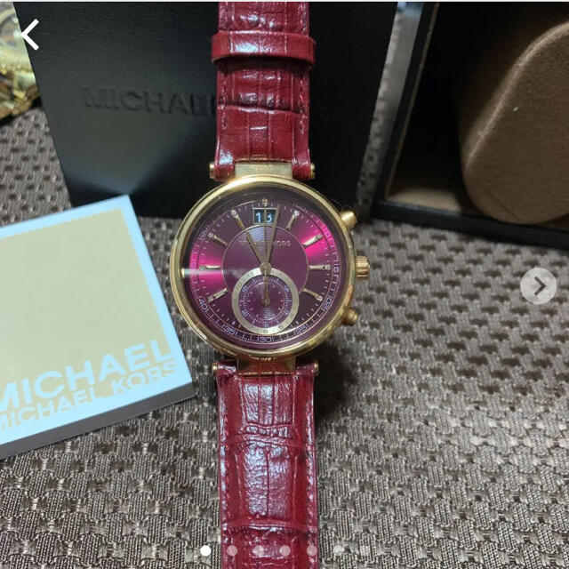 マイケルコース　レザー腕時計　赤腕時計