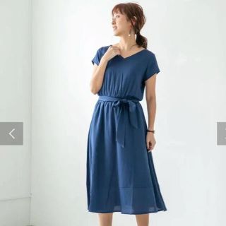 スタイルデリ(STYLE DELI)のEDIST.CLOSET ウエストリボンブルーワンピース　M(ひざ丈ワンピース)