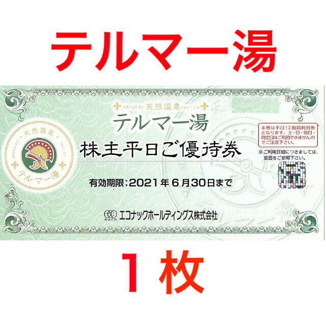 エコナックの株主優待 テルマー湯平日ご優待券1枚①