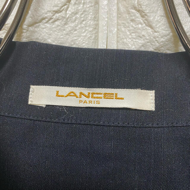 【LANCEL】美品 麻シャツ ビッグサイズ 刺繍　デザイン レトロ ランセル