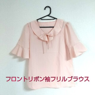 フロントリボン袖フリルブラウス M Free ピンク オレンジ(シャツ/ブラウス(半袖/袖なし))