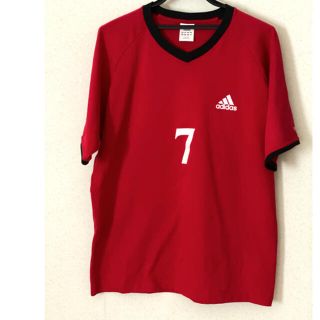 アディダス(adidas)のadidas アディダス Tシャツ  Vネック  レッド(Tシャツ/カットソー(半袖/袖なし))