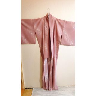 ポリエステル絽　単衣　洗える着物　鷺草　ピンク(着物)