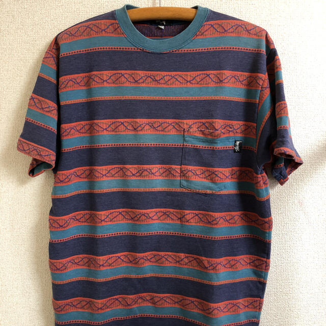 80's stussy ステューシー　黒タグ　初期　ボーダー　総柄　tシャツ | フリマアプリ ラクマ