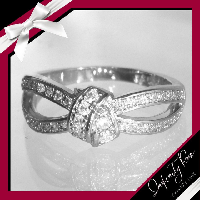 （1052）14号　大人綺麗系繊細デザインスワロフスキーリボンリング　指輪 レディースのアクセサリー(リング(指輪))の商品写真