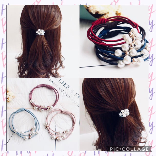 ☆3連パール付きヘアゴム☆送料込☆ レディースのヘアアクセサリー(ヘアゴム/シュシュ)の商品写真