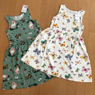 エイチアンドエム(H&M)のH&M ユニコーン & バタフライ コットン ワンピース 2枚セット 新品(ワンピース)