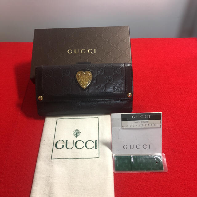 Gucci(グッチ)の【美品】グッチ ハート クレスト シマシマ　Wホック長財布 本革 ブラウン メンズのファッション小物(長財布)の商品写真