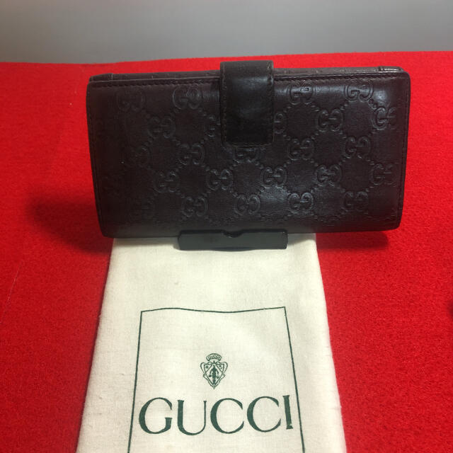 Gucci(グッチ)の【美品】グッチ ハート クレスト シマシマ　Wホック長財布 本革 ブラウン メンズのファッション小物(長財布)の商品写真