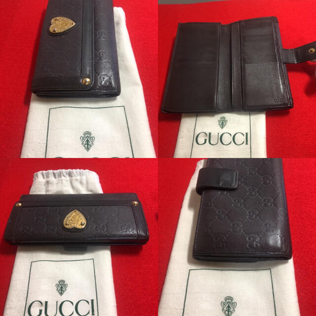 Gucci(グッチ)の【美品】グッチ ハート クレスト シマシマ　Wホック長財布 本革 ブラウン メンズのファッション小物(長財布)の商品写真