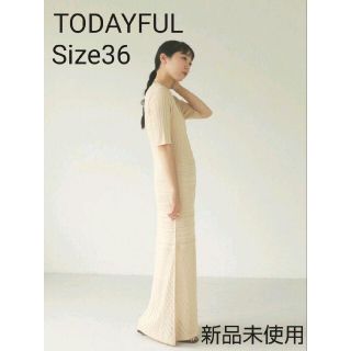 トゥデイフル(TODAYFUL)の【TODAYFUL】Patchwork Knit Dress ナチュラル 36(ロングワンピース/マキシワンピース)