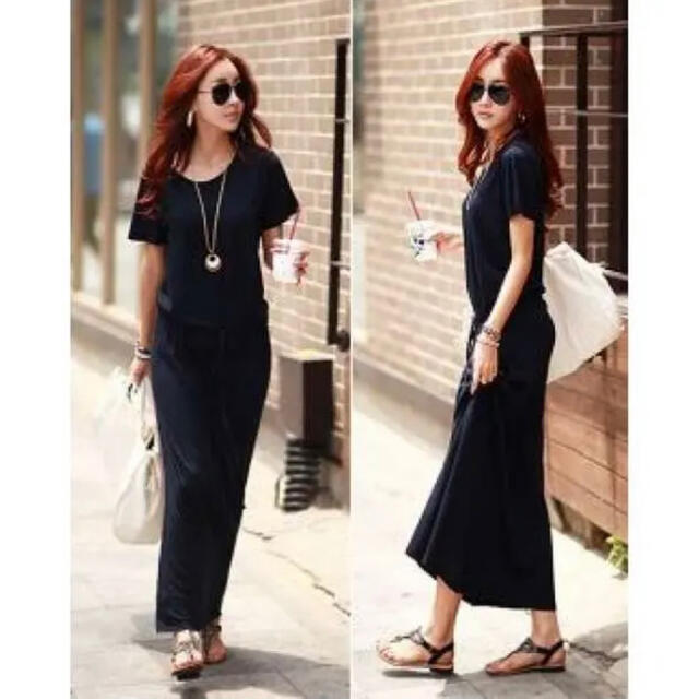 韓国ファッション ロングワンピ マキシワンピ 体型カバー レディースのワンピース(ロングワンピース/マキシワンピース)の商品写真