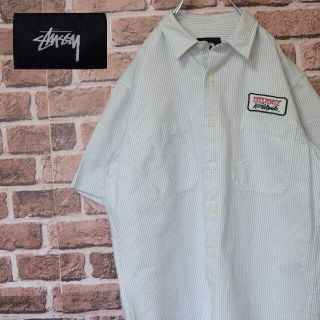 STUSSY - 《ステューシー》ストライプシャツ ホワイト×グレー 刺繍ロゴ ...