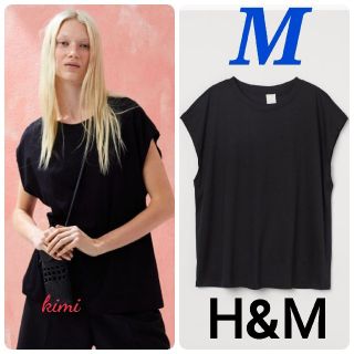 エイチアンドエム(H&M)のH&M　(M　黒)　ジャージノースリーブトップス　Tシャツ　(Tシャツ(半袖/袖なし))