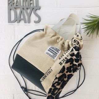 専用❤︎SALE！！NEW✴︎モノトーン×レオパードリボン2way巾着bag❤︎(バッグ)